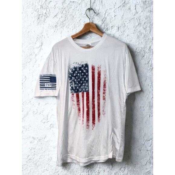 TVP Till Valhalla Project USA Flag T-Shirt XL White Distressed Patriotic Tee EUC - Picture 2 of 7